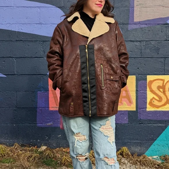 Faux Leather Jacket with Sherpa Liner - Picture 4 of 6